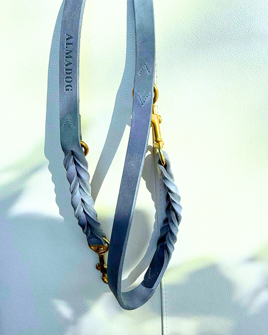 Verstellbare Freihandleine Abby - Geflochtenes Fettleder grau