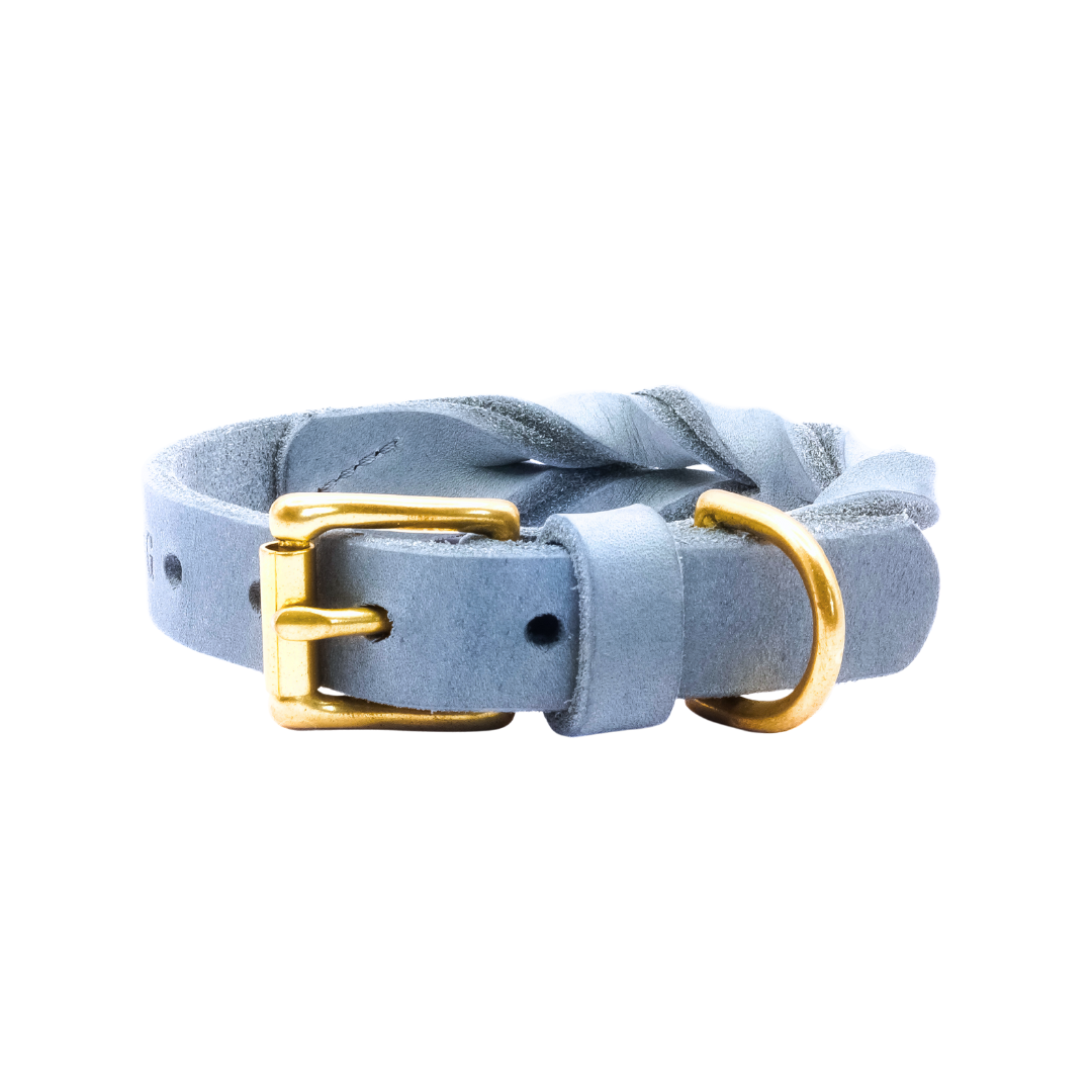 Hundehalsband Abby - Fettleder geflochten grau