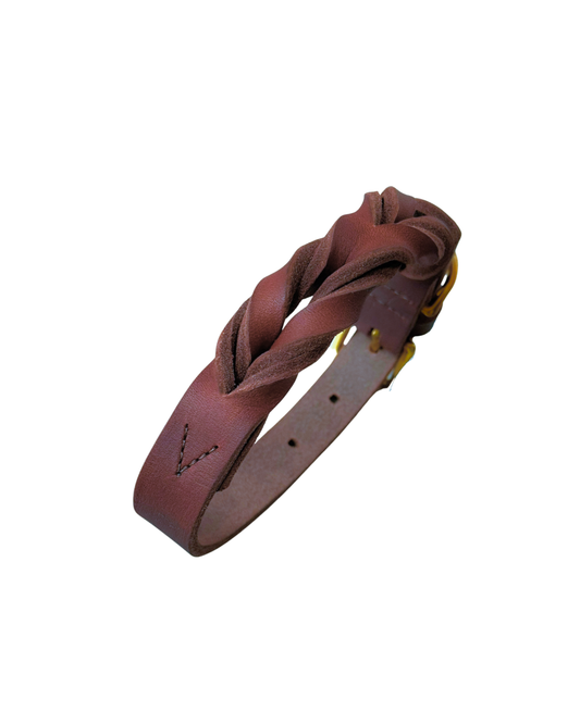 Hundehalsband Abby aus braunem Fettleder mit Flechtdetails, Ansicht 2