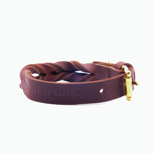 Hundehalsband Abby - Fettleder geflochten kastanienbraun