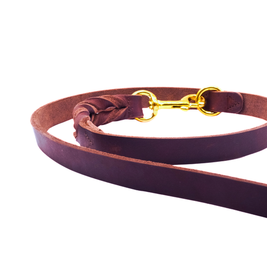 Hundeleine Abby - Verstellbar - Geflochtenes Fettleder kastanienbraun