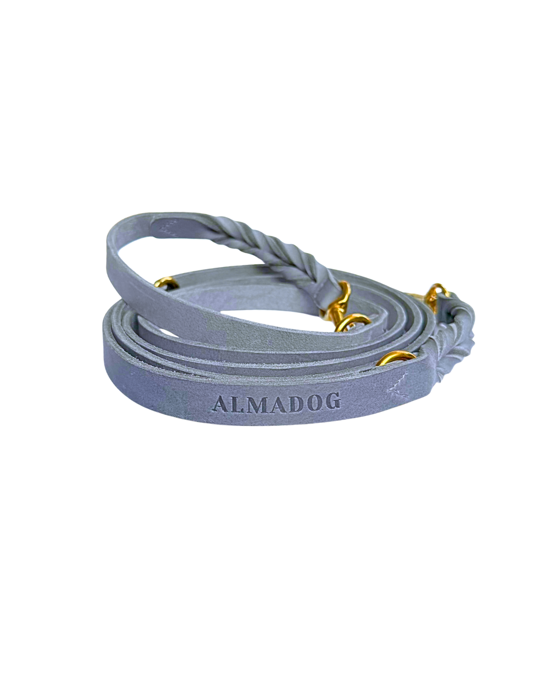 Verstellbare Freihandleine Abby - Geflochtenes Fettleder grau