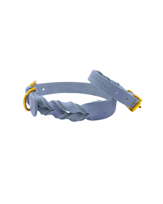 Hundehalsband Abby - Fettleder geflochten grau