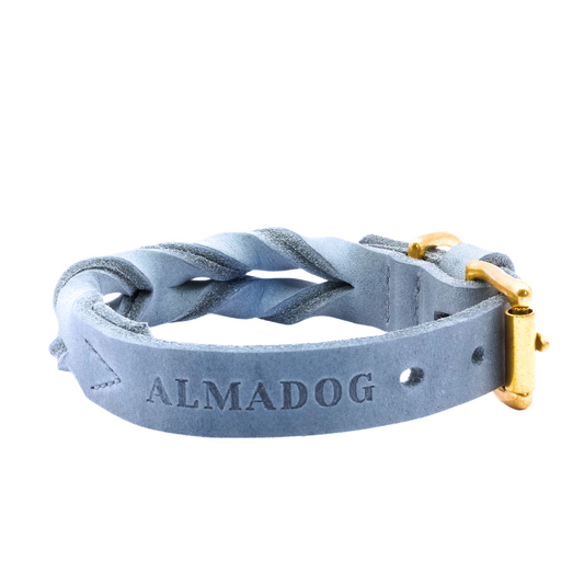 Hundehalsband Abby - Fettleder geflochten grau