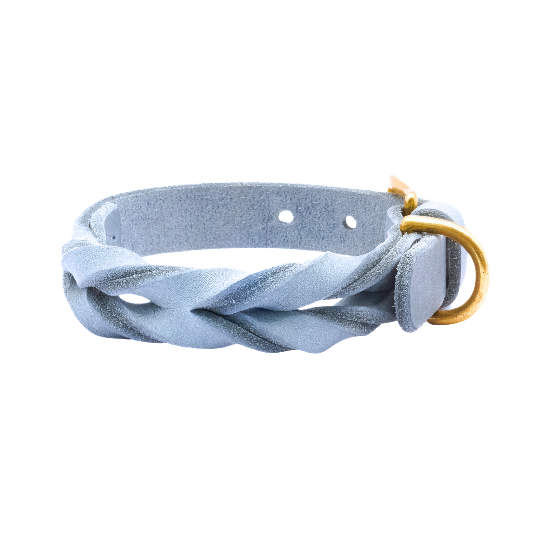 Hundehalsband Abby - Fettleder geflochten grau