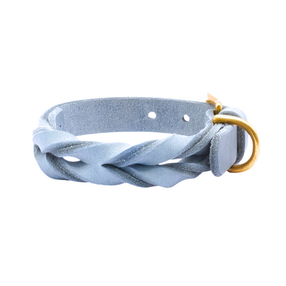 Hundehalsband Abby - Fettleder geflochten grau