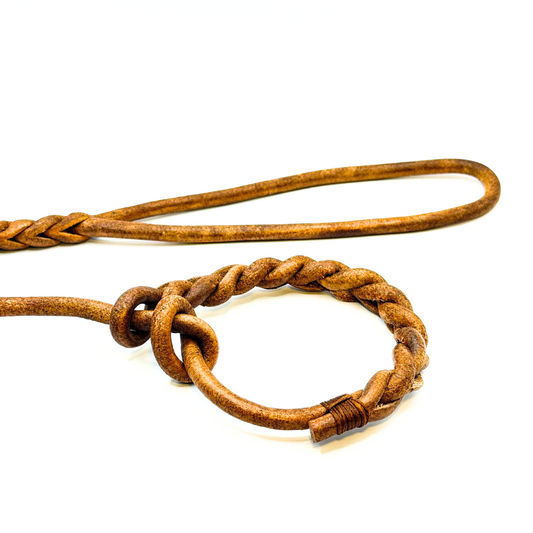 Flüsterleine Silent - Kurze Führleine - Lautlose Retrieverleine aus Rindsrundleder braun